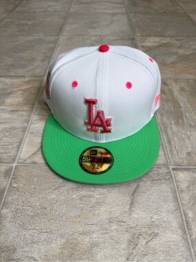 Los Angeles Dodgers New Era Fitted Hat Mens Size 7 3/4 White MLB Baseball 61.5cm
